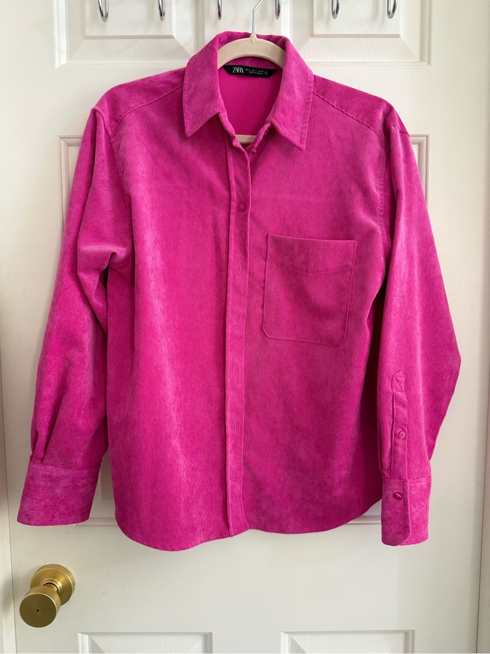 Zara Hot Pink Corduroy Button Down Shirt